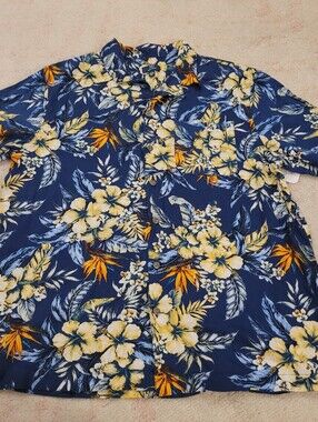 George Navy Blue Tropical Floral Short-Sleeve Button Shirt